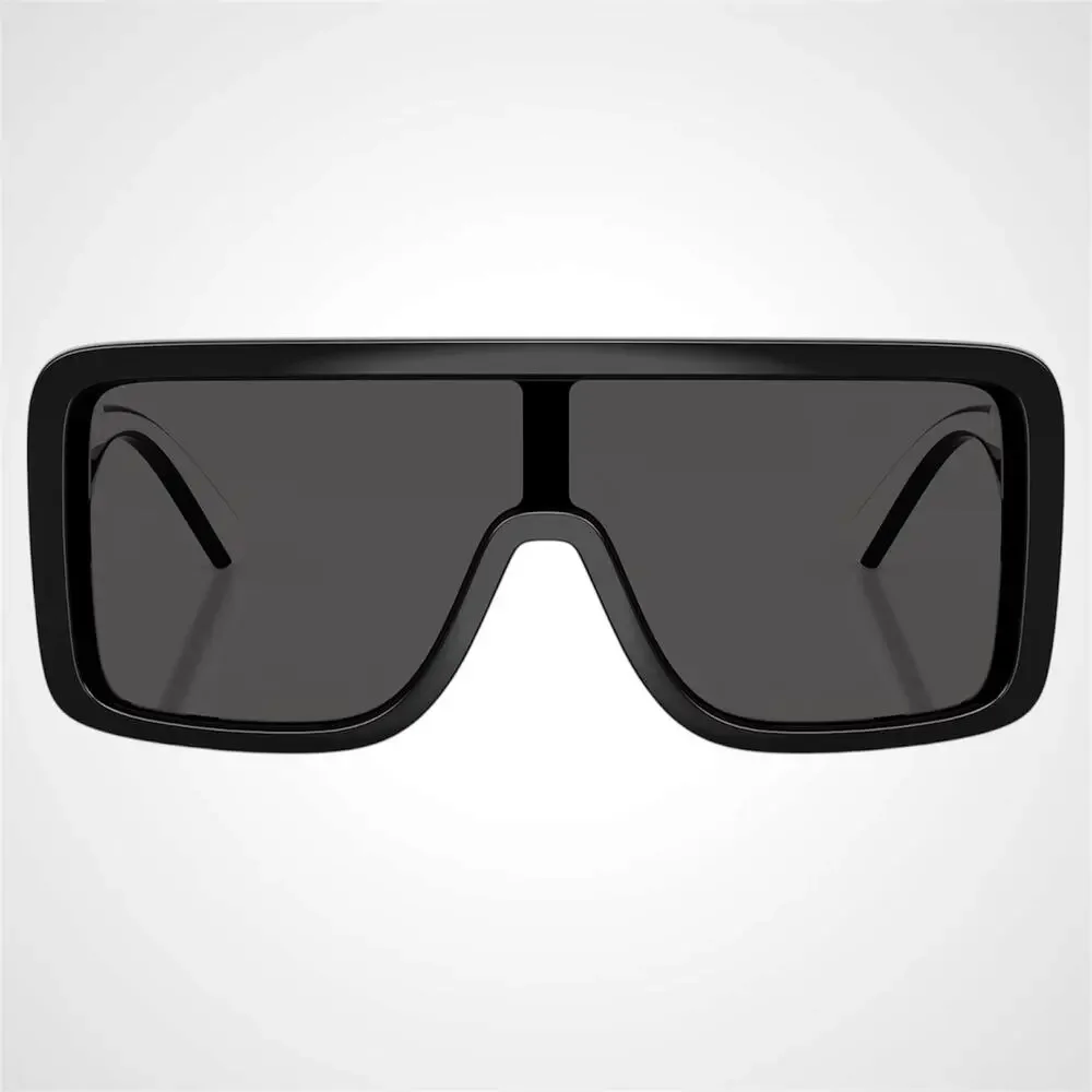 New Dolce & Gabbana Sunglasses Black Rectangle Shield Aviator Mask White Logo